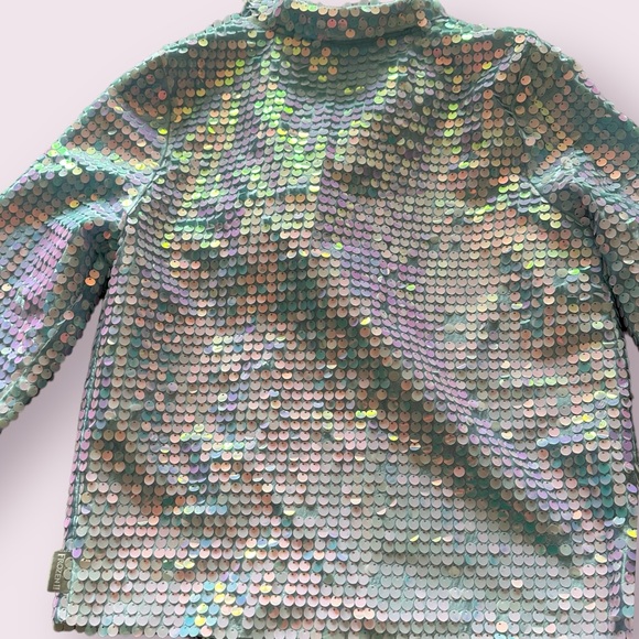 Girls Disney Frozen II All Over Large Sequin Sparkly Zip Up Jacket Elsa Lining - Picture 7 of 11